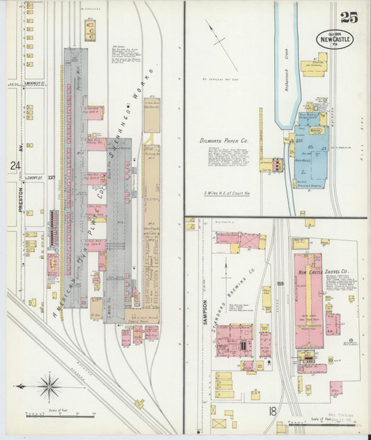 Sanborn Fire Insurance Map from New Castle, Lawrence County, Pennsylvania (1899), Sheet #0025 - Historic Sanborn Fire Insurance Map Print, vintage old map wall art, antique decor, genealogy gift, Pennsylvania Pennsylvania map