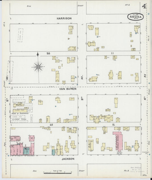 Sanborn Fire Insurance Map from Anoka, Anoka County, Minnesota (1891), Sheet #0004 - Historic Sanborn Fire Insurance Map Print, vintage old map wall art, antique decor, genealogy gift, Minnesota Minnesota map