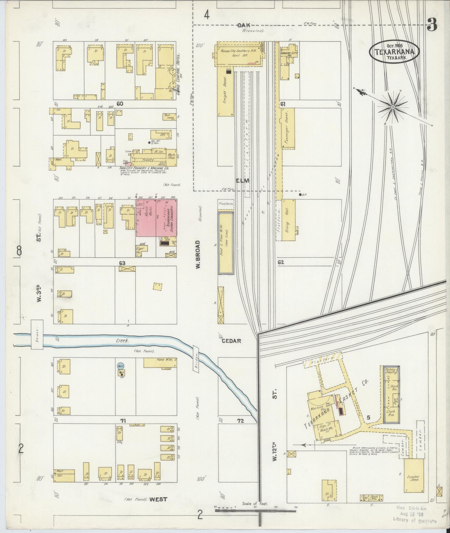 Sanborn Fire Insurance Map from Texarkana, Bowie County, Texas (1905), Sheet #0003 - Complete Map Set gallery image, historic Sanborn map, vintage wall art, Texas Texas