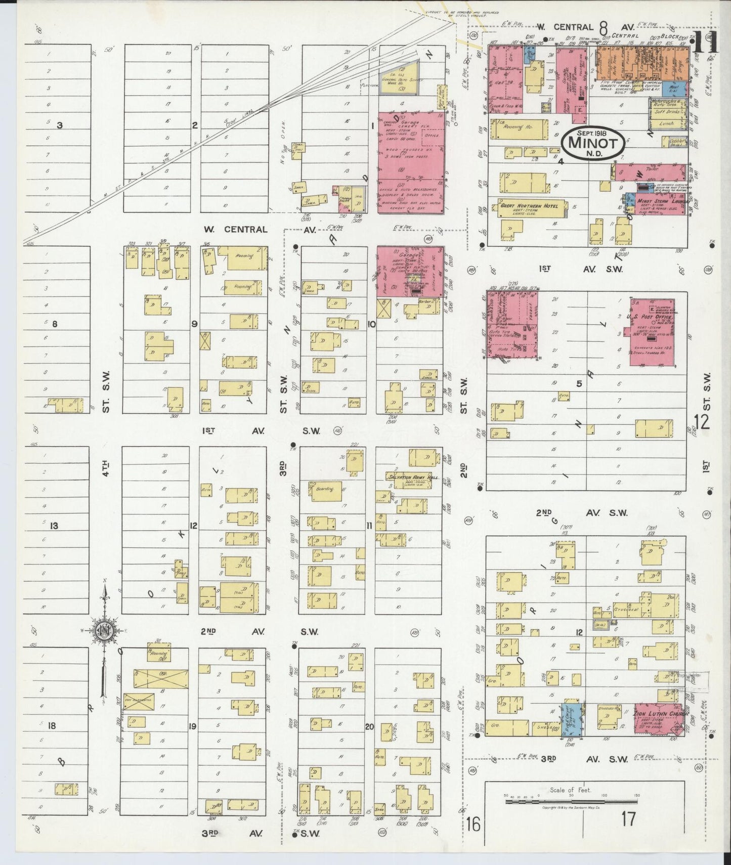 Sanborn Fire Insurance Map from Minot, Ward County, North Dakota (1918), Sheet #0011 - Complete Map Set gallery image, historic Sanborn map, vintage wall art, North Dakota North Dakota