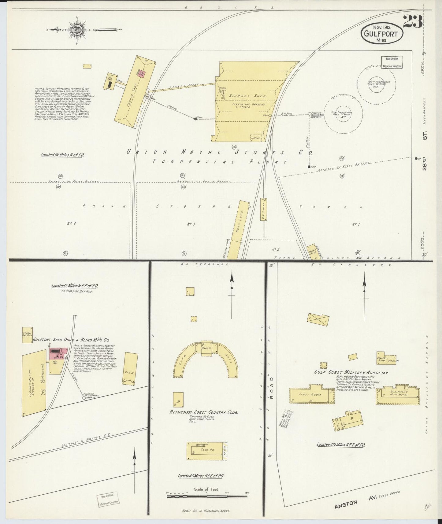 Sanborn Fire Insurance Map from Gulfport, Harrison County, Mississippi (1912), Sheet #0023 - Complete Map Set gallery image, historic Sanborn map, vintage wall art, Mississippi Mississippi