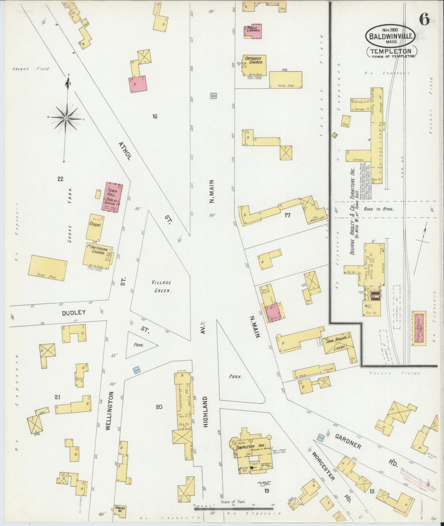 Sanborn Fire Insurance Map from Baldwinville, Worcester County, Massachusetts (1900), Sheet #0006 - Complete Map Set gallery image, historic Sanborn map, vintage wall art, Massachusetts Massachusetts