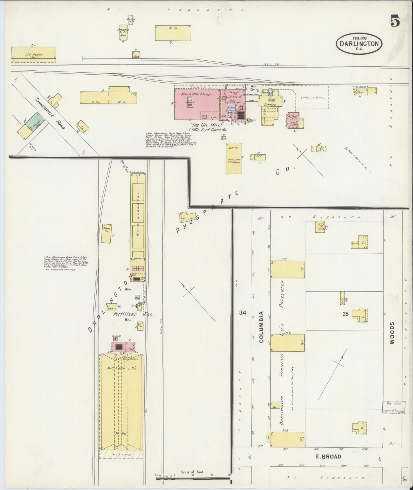 Sanborn Fire Insurance Map from Darlington, Darlington County, South Carolina (1898), Sheet #0005 - Complete Map Set gallery image, historic Sanborn map, vintage wall art, South Carolina South Carolina