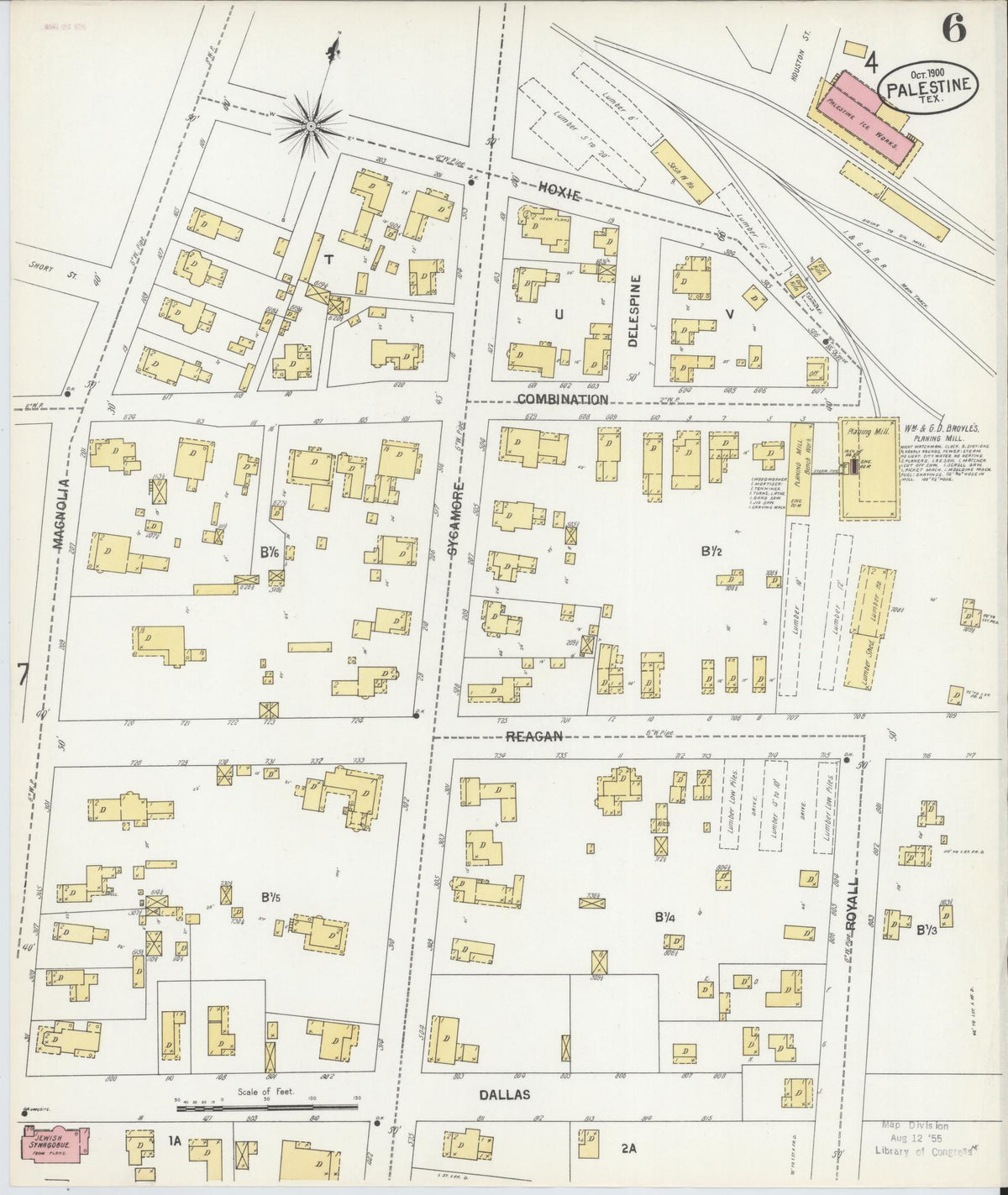 Sanborn Fire Insurance Map from Palestine, Anderson County, Texas (1900), Sheet #0006 - Complete Map Set gallery image, historic Sanborn map, vintage wall art, Texas Texas