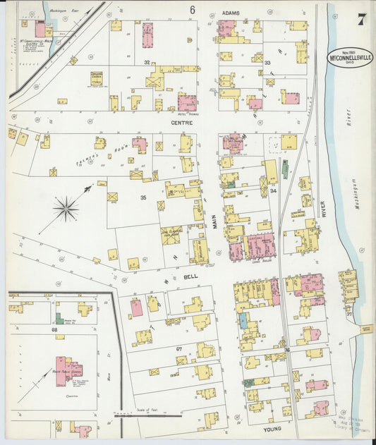 Sanborn Fire Insurance Map from McConnelsville, Morgan County, Ohio (1901), Sheet #0007 - Historic Sanborn Fire Insurance Map Print, vintage old map wall art, antique decor, genealogy gift, Ohio Ohio map