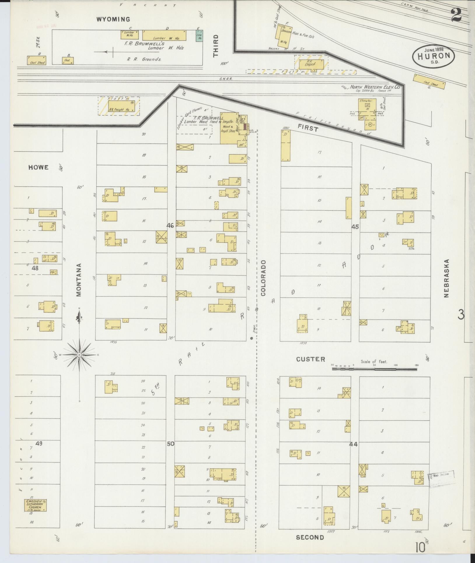 Sanborn Fire Insurance Map from Huron, Beadle County, South Dakota (1898), Sheet #0002 - Historic Sanborn Fire Insurance Map Print, vintage old map wall art, antique decor, genealogy gift, South Dakota South Dakota map