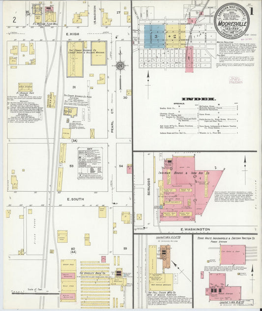 Sanborn Fire Insurance Map from Mooresville, Morgan County, Indiana (1910), Sheet #0001 - Historic Sanborn Fire Insurance Map Print, vintage old map wall art, antique decor, genealogy gift, Indiana Indiana map