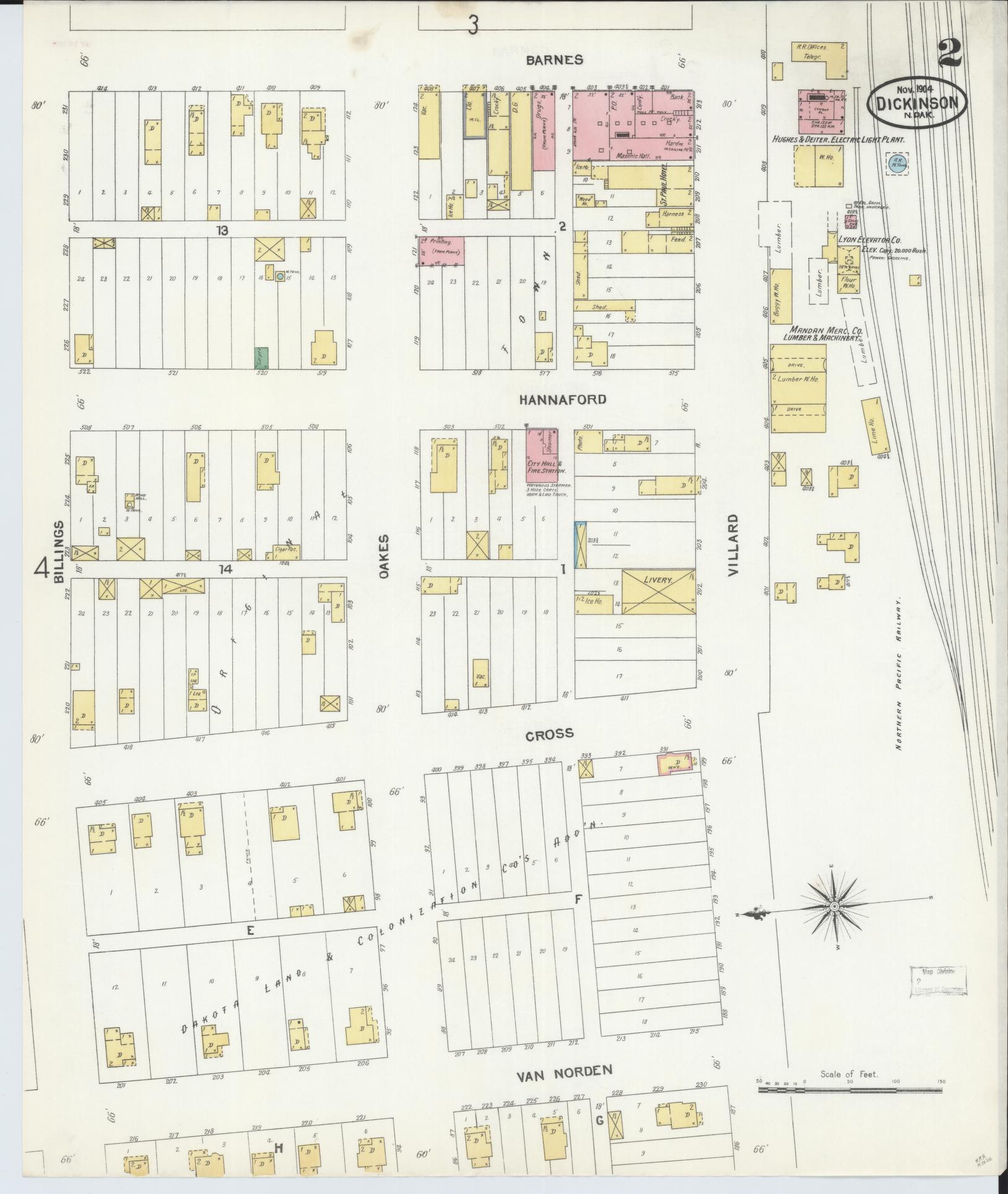 Sanborn Fire Insurance Map from Dickinson, Stark County, North Dakota (1904), Sheet #0002 - Historic Sanborn Fire Insurance Map Print, vintage old map wall art, antique decor, genealogy gift, North Dakota North Dakota map