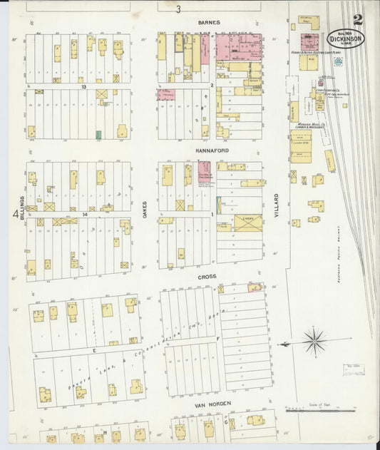 Sanborn Fire Insurance Map from Dickinson, Stark County, North Dakota (1904), Sheet #0002 - Historic Sanborn Fire Insurance Map Print, vintage old map wall art, antique decor, genealogy gift, North Dakota North Dakota map