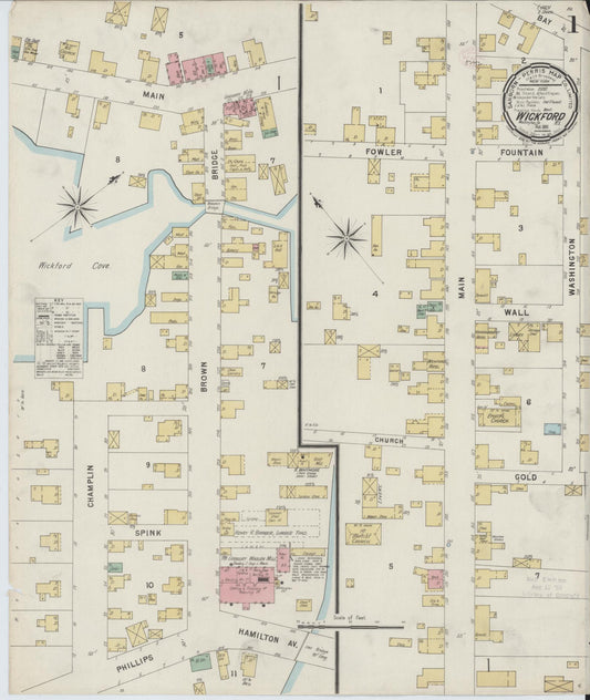 Sanborn Fire Insurance Map from Wickford, Washington County, Rhode Island (1896), Sheet #0001 - Historic Sanborn Fire Insurance Map Print, vintage old map wall art, antique decor, genealogy gift, Rhode Island Rhode Island map