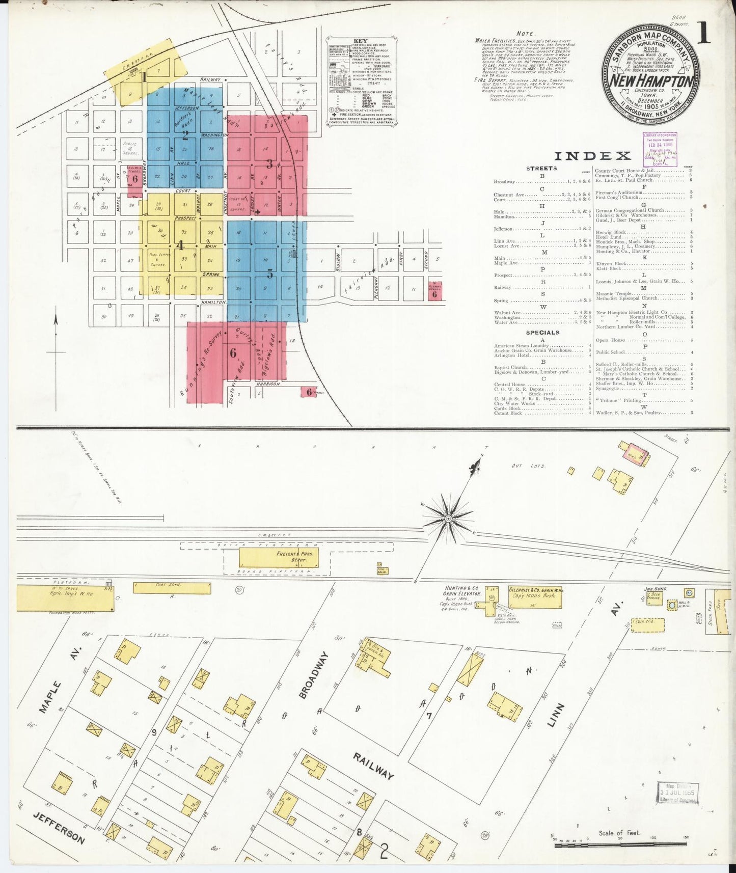 Sanborn Fire Insurance Map from New Hampton, Chickasaw County, Iowa (1905), Sheet #0001 - Historic Sanborn Fire Insurance Map Print