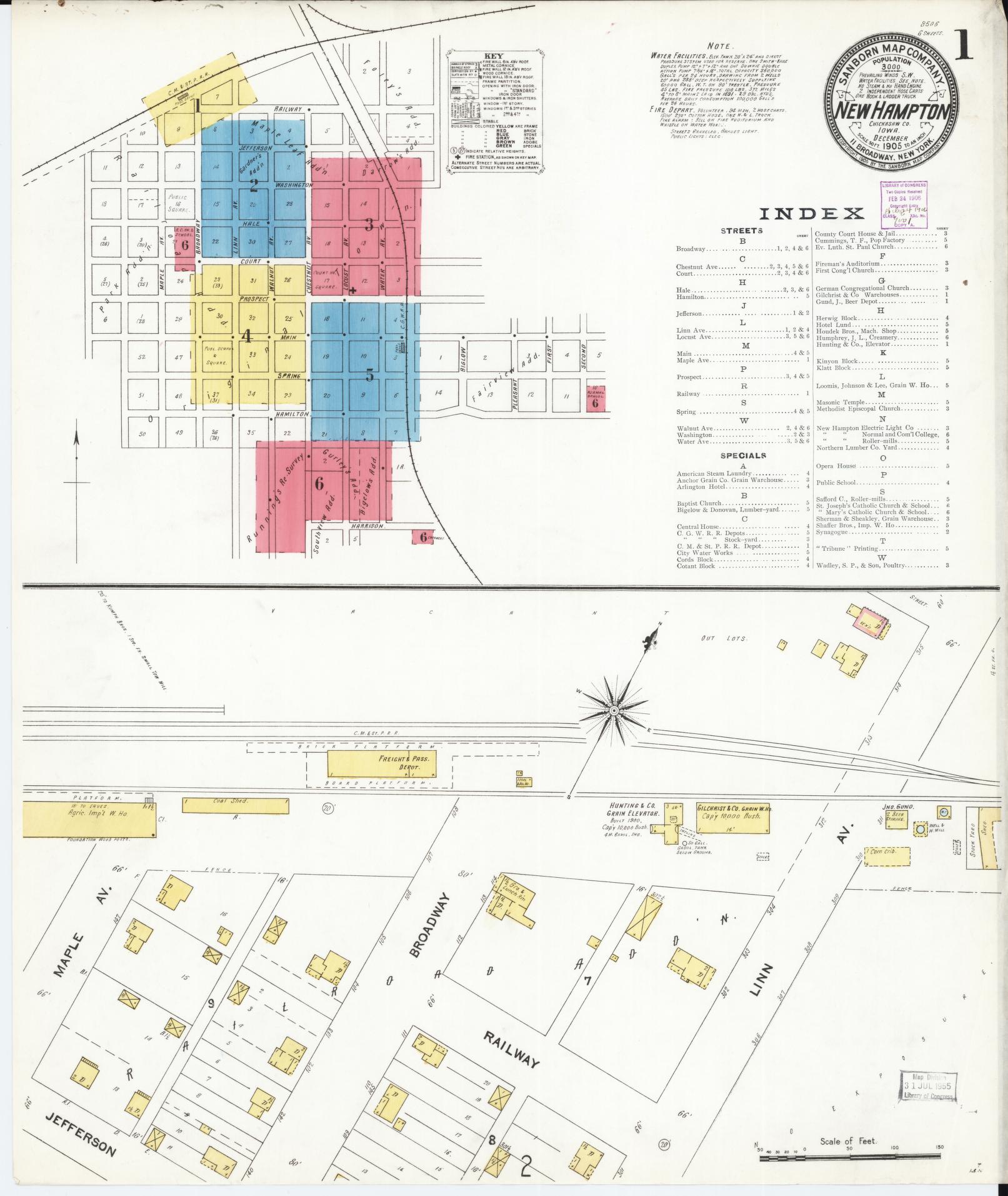 Sanborn Fire Insurance Map from New Hampton, Chickasaw County, Iowa (1905), Sheet #0001 - Historic Sanborn Fire Insurance Map Print