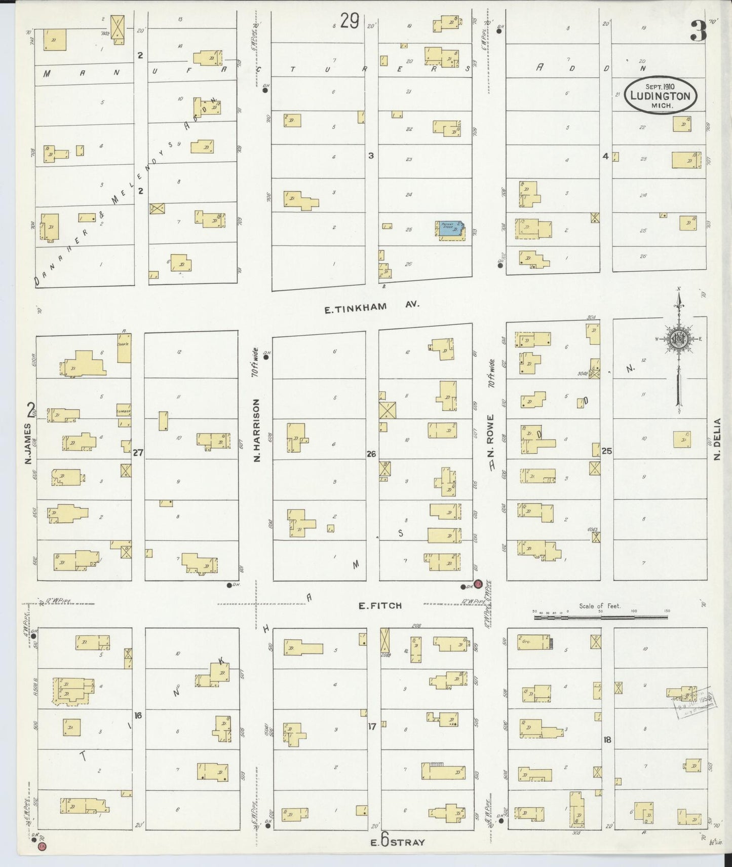 Sanborn Fire Insurance Map from Ludington, Mason County, Michigan (1910), Sheet #0003 - Complete Map Set gallery image, historic Sanborn map, vintage wall art, Michigan Michigan