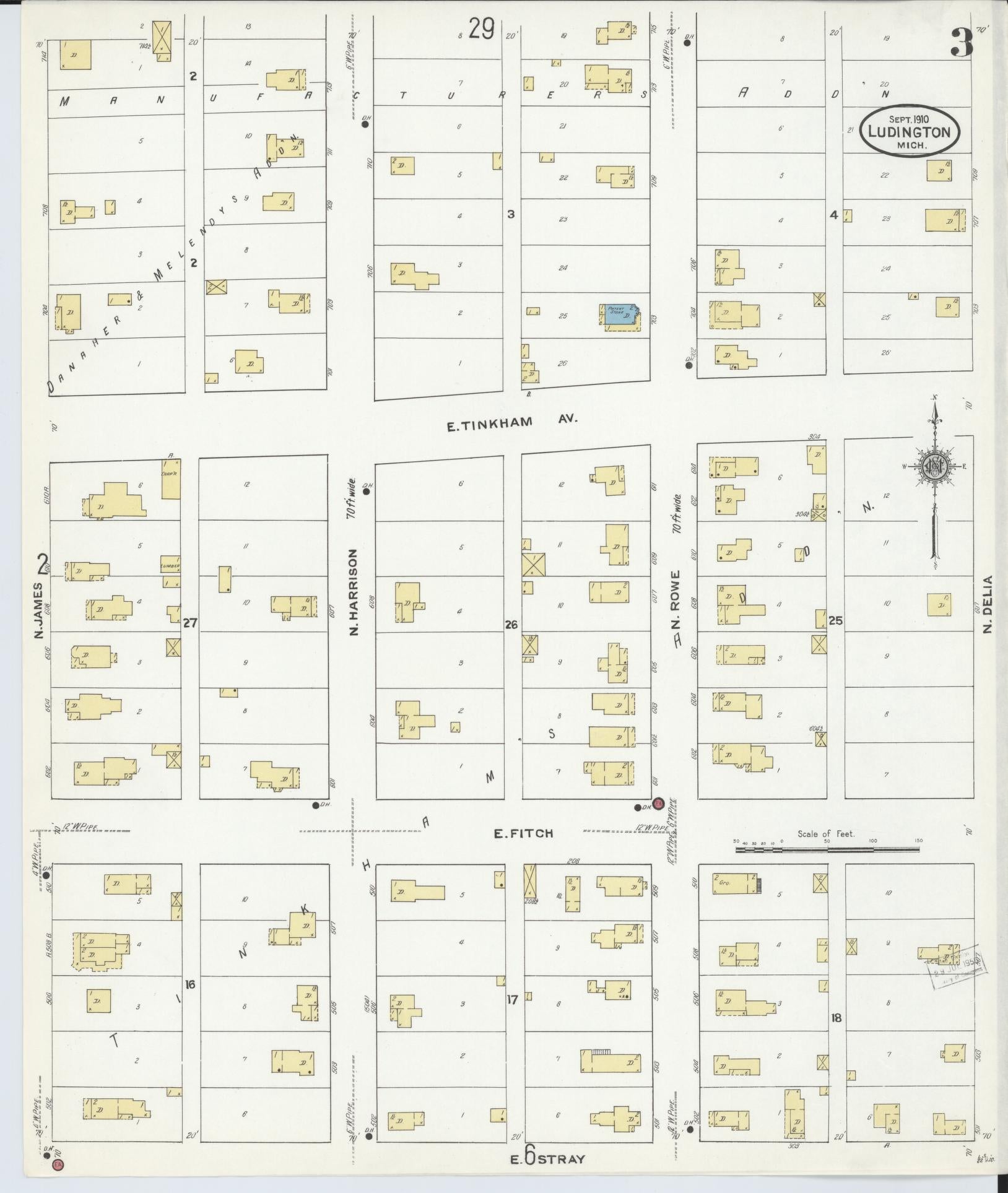 Sanborn Fire Insurance Map from Ludington, Mason County, Michigan (1910), Sheet #0003 - Complete Map Set gallery image, historic Sanborn map, vintage wall art, Michigan Michigan