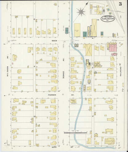 Sanborn Fire Insurance Map from Earlington, Hopkins County, Kentucky (1909), Sheet #0003 - Complete Map Set gallery image, historic Sanborn map, vintage wall art, Kentucky Kentucky