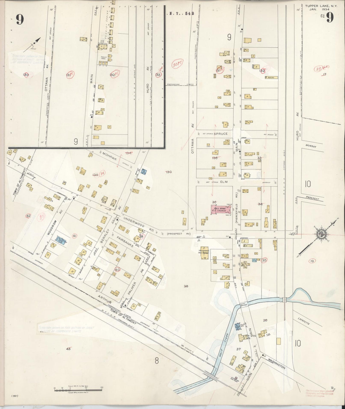 Sanborn Fire Insurance Map from Tupper Lake, Franklin County, New York (1950), Sheet #0009 - Complete Map Set gallery image, historic Sanborn map, vintage wall art, New York New York