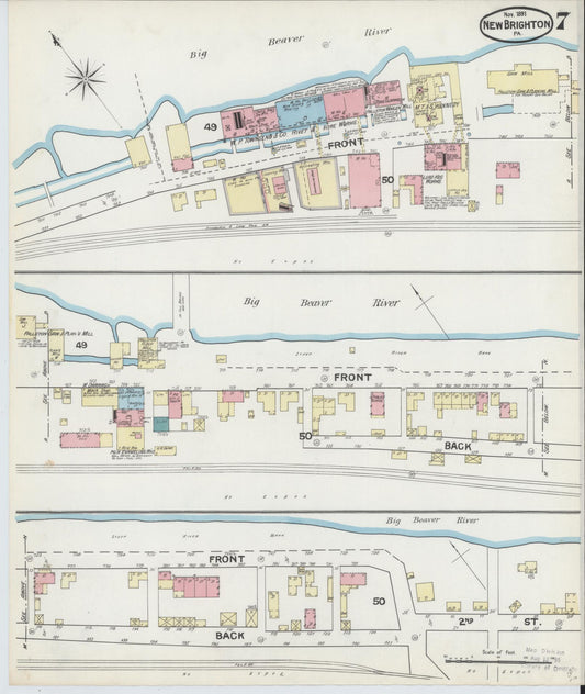 Sanborn Fire Insurance Map from New Brighton, Beaver County, Pennsylvania (1891), Sheet #0007 - Historic Sanborn Fire Insurance Map Print, vintage old map wall art, antique decor, genealogy gift, Pennsylvania Pennsylvania map