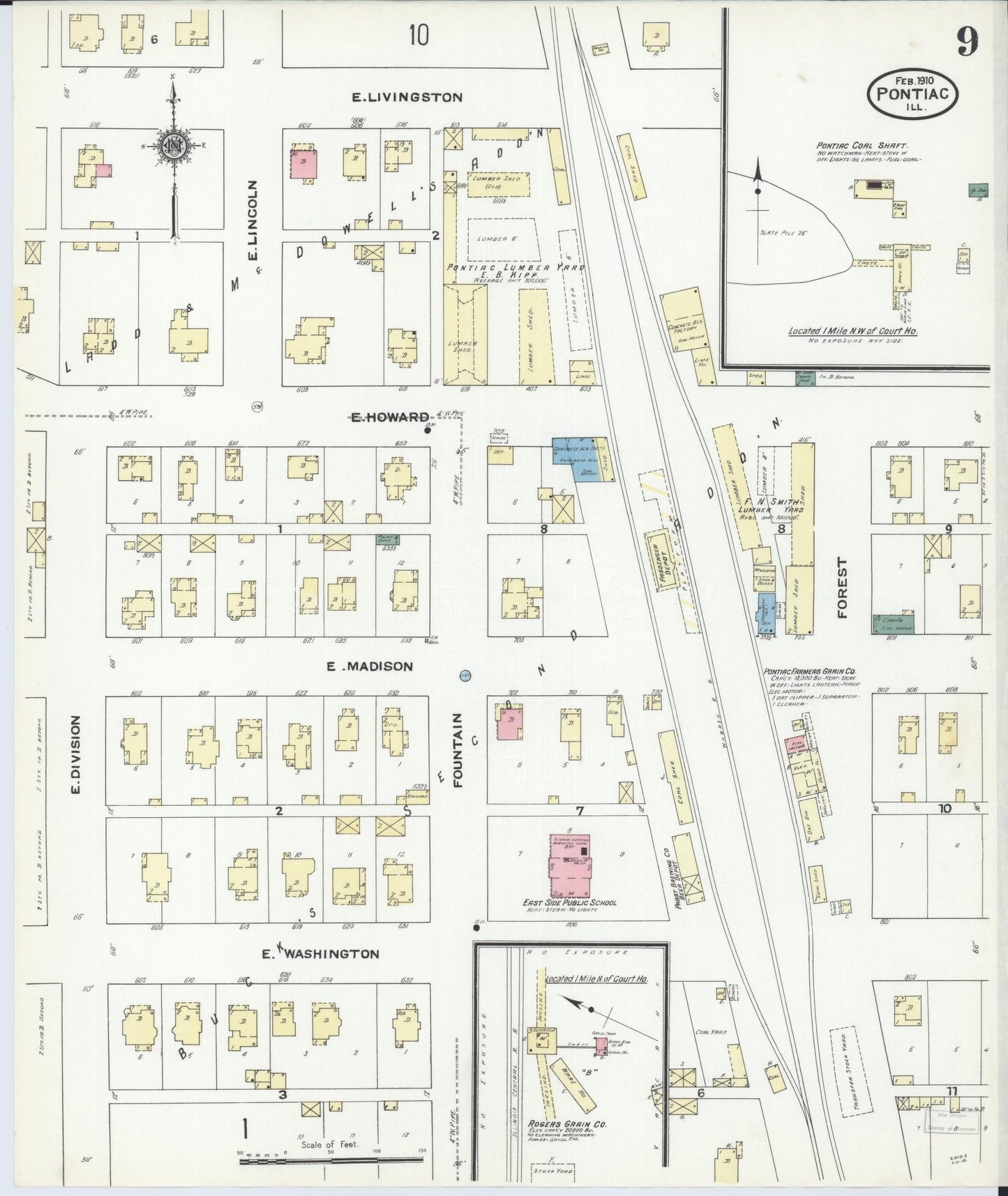Sanborn Fire Insurance Map from Pontiac, Livingston County, Illinois (1910), Sheet #0009 - Complete Map Set gallery image, historic Sanborn map, vintage wall art, Illinois Illinois