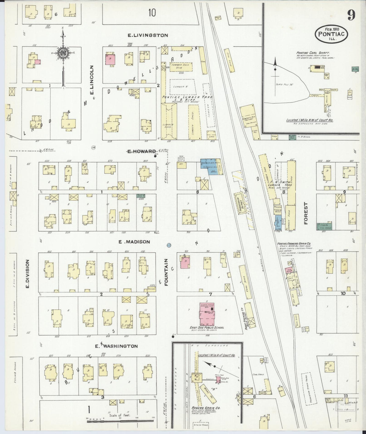 Sanborn Fire Insurance Map from Pontiac, Livingston County, Illinois (1910), Sheet #0009 - Complete Map Set gallery image, historic Sanborn map, vintage wall art, Illinois Illinois