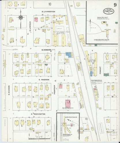 Sanborn Fire Insurance Map from Pontiac, Livingston County, Illinois (1910), Sheet #0009 - Complete Map Set gallery image, historic Sanborn map, vintage wall art, Illinois Illinois