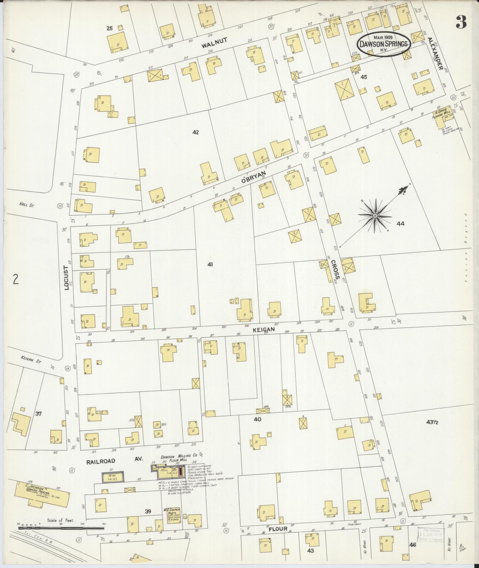 Sanborn Fire Insurance Map from Dawson Springs, Hopkins County, Kentucky (1909), Sheet #0003 - Historic Sanborn Fire Insurance Map Print, vintage old map wall art, antique decor, genealogy gift, Kentucky Kentucky map