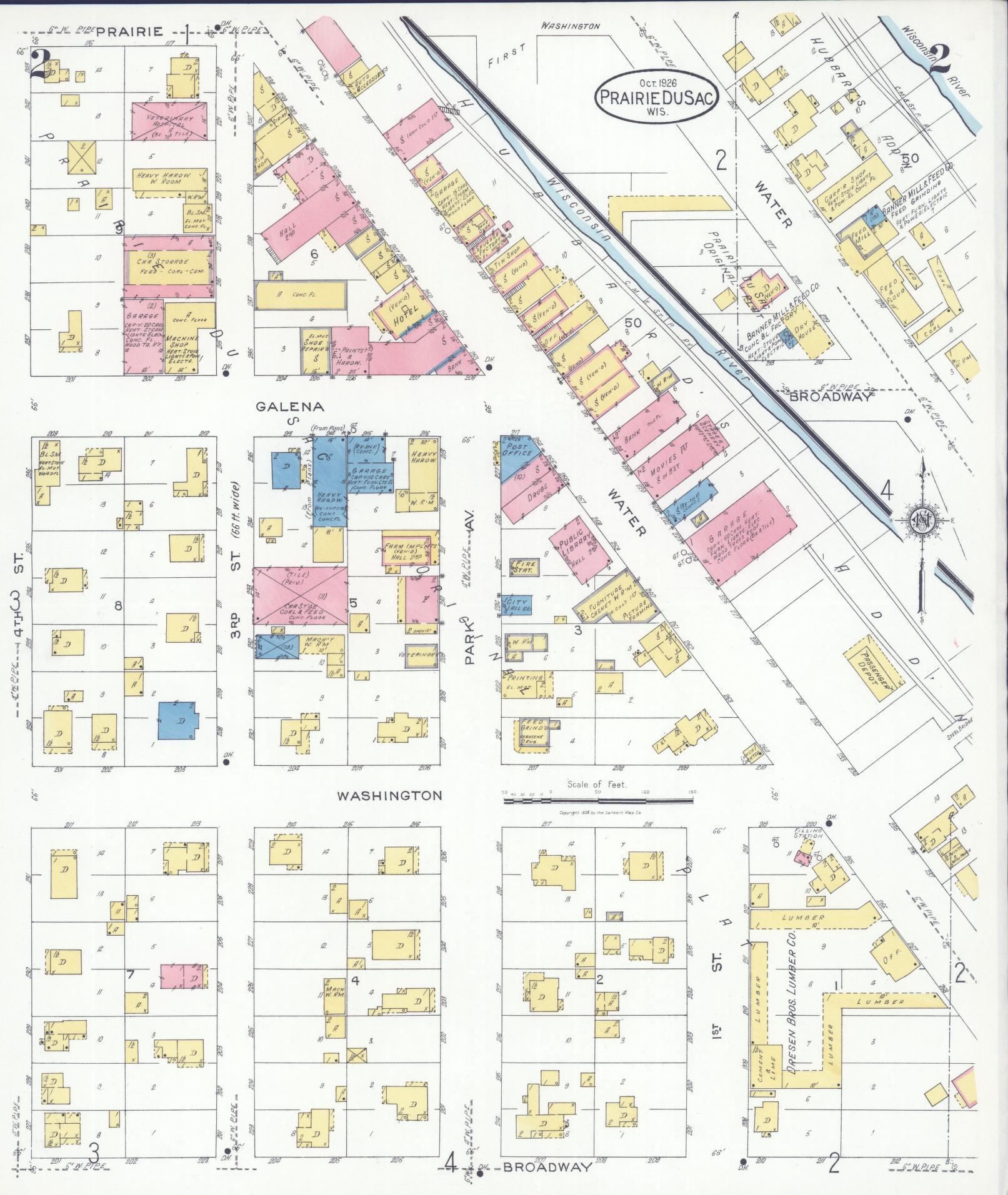 Sanborn Fire Insurance Map from Prairie du Sac, Sauk County, Wisconsin (1926), Sheet #0002 - Historic Sanborn Fire Insurance Map Print, vintage old map wall art, antique decor, genealogy gift, Wisconsin Wisconsin map
