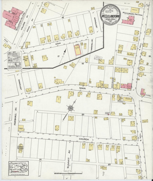Sanborn Fire Insurance Map from McClellandtown, Fayette County, Pennsylvania (1921), Sheet #0001 - Historic Sanborn Fire Insurance Map Print, vintage old map wall art, antique decor, genealogy gift, Pennsylvania Pennsylvania map