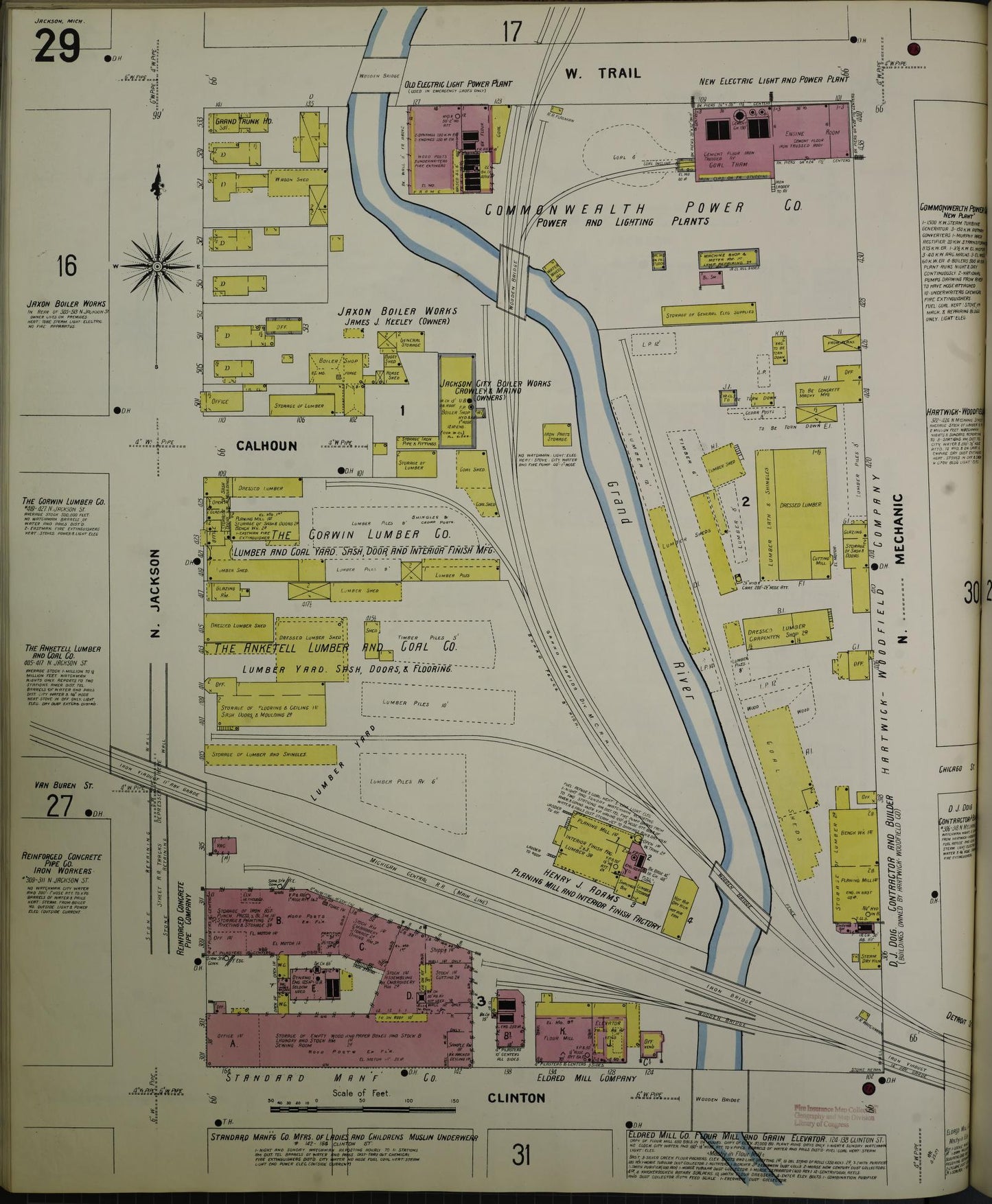 Sanborn Fire Insurance Map from Jackson, Jackson County, Michigan (1907), Sheet #0029 - Historic Sanborn Fire Insurance Map Print, vintage old map wall art, antique decor, genealogy gift, Michigan Michigan map