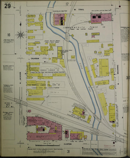 Sanborn Fire Insurance Map from Jackson, Jackson County, Michigan (1907), Sheet #0029 - Historic Sanborn Fire Insurance Map Print, vintage old map wall art, antique decor, genealogy gift, Michigan Michigan map