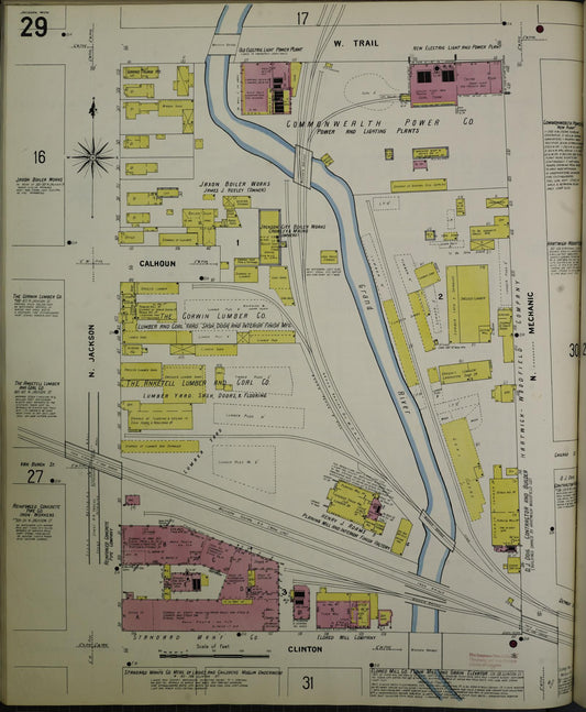 Sanborn Fire Insurance Map from Jackson, Jackson County, Michigan (1907), Sheet #0029 - Historic Sanborn Fire Insurance Map Print, vintage old map wall art, antique decor, genealogy gift, Michigan Michigan map