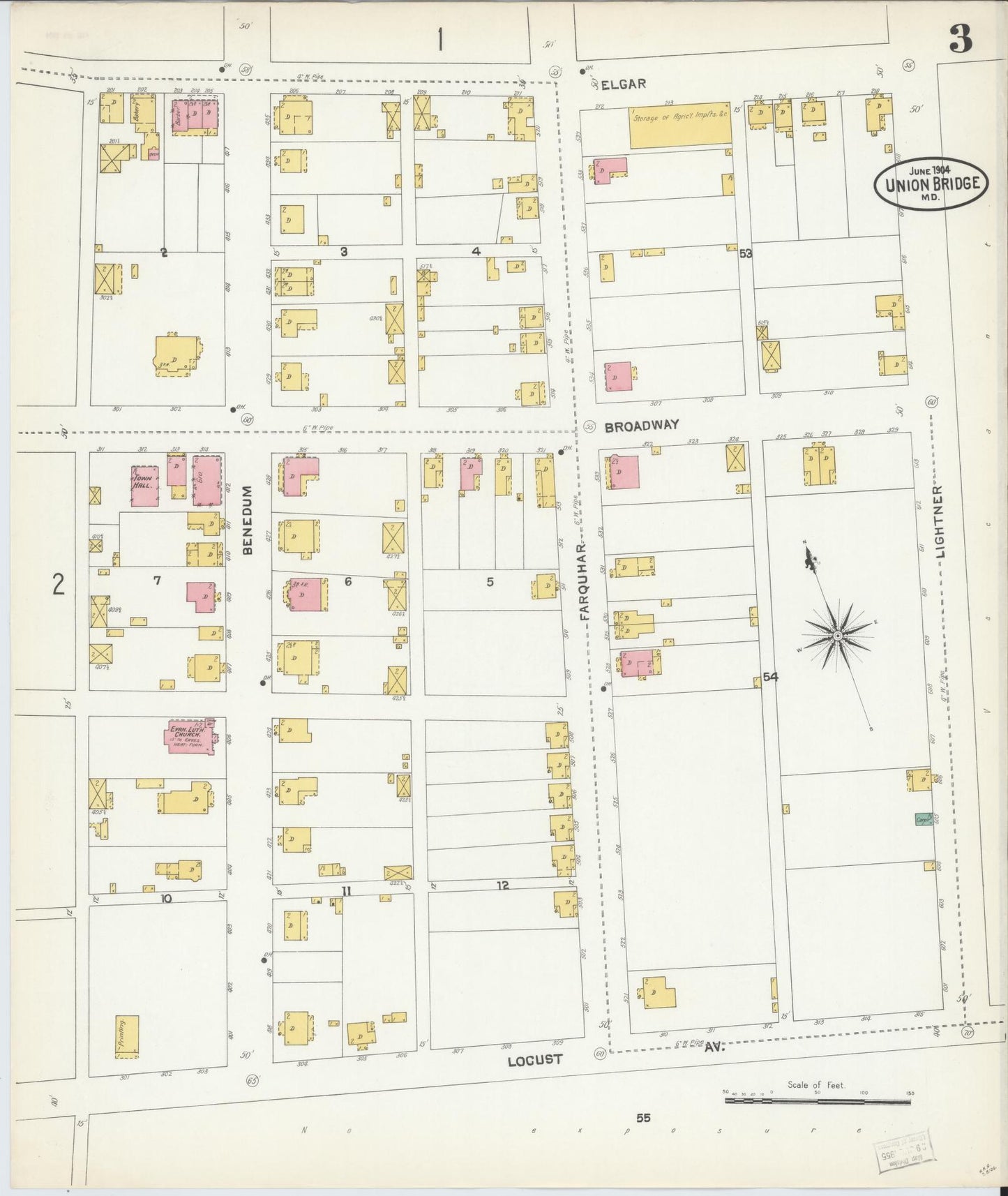 Sanborn Fire Insurance Map from Union Bridge, Carroll County, Maryland (1904), Sheet #0003 - Historic Sanborn Fire Insurance Map Print, vintage old map wall art