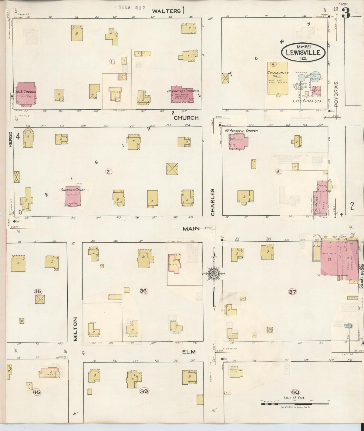 Sanborn Fire Insurance Map from Lewisville, Denton County, Texas (1934), Sheet #0003 - Complete Map Set gallery image, historic Sanborn map, vintage wall art, Texas Texas