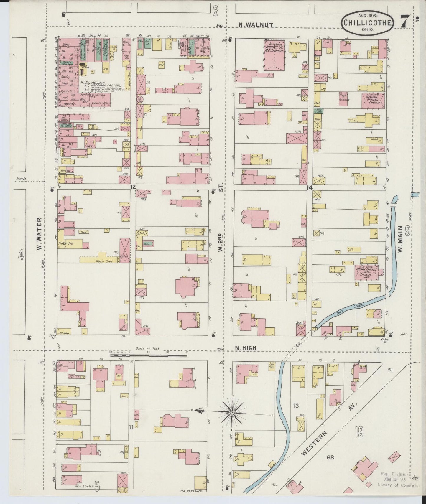 Sanborn Fire Insurance Map from Chillicothe, Ross County, Ohio (1895), Sheet #0007 - Historic Sanborn Fire Insurance Map Print, vintage old map wall art, antique decor, genealogy gift, Ohio Ohio map