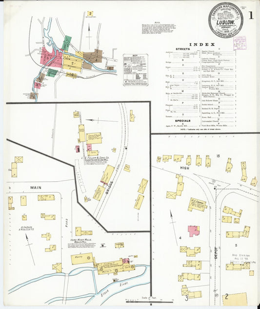 Sanborn Fire Insurance Map from Ludlow, Windsor County, Vermont (1905), Sheet #0001 - Complete Map Set gallery image, historic Sanborn map, vintage wall art, Vermont Vermont