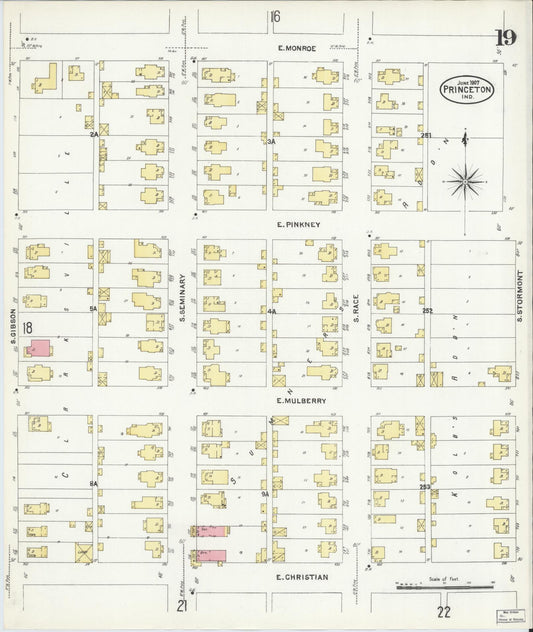 Sanborn Fire Insurance Map from Princeton, Gibson County, Indiana (1907), Sheet #0019 - Historic Sanborn Fire Insurance Map Print, vintage old map wall art, antique decor, genealogy gift, Indiana Indiana map