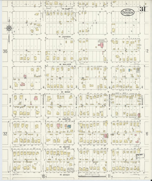 Sanborn Fire Insurance Map from Denison, Grayson County, Texas (1914), Sheet #0031 - Historic Sanborn Fire Insurance Map Print, vintage old map wall art, antique decor, genealogy gift, Texas Texas map