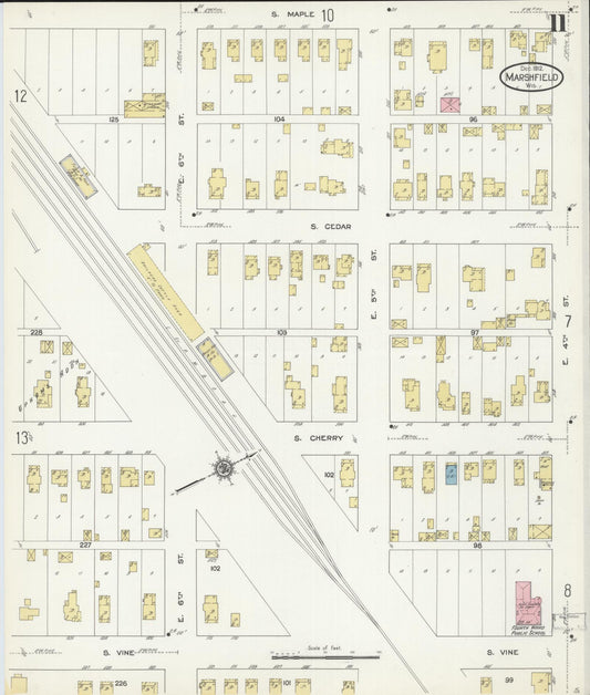 Sanborn Fire Insurance Map from Marshfield, Wood County, Wisconsin (1912), Sheet #0011 - Historic Sanborn Fire Insurance Map Print, vintage old map wall art, antique decor, genealogy gift, Wisconsin Wisconsin map