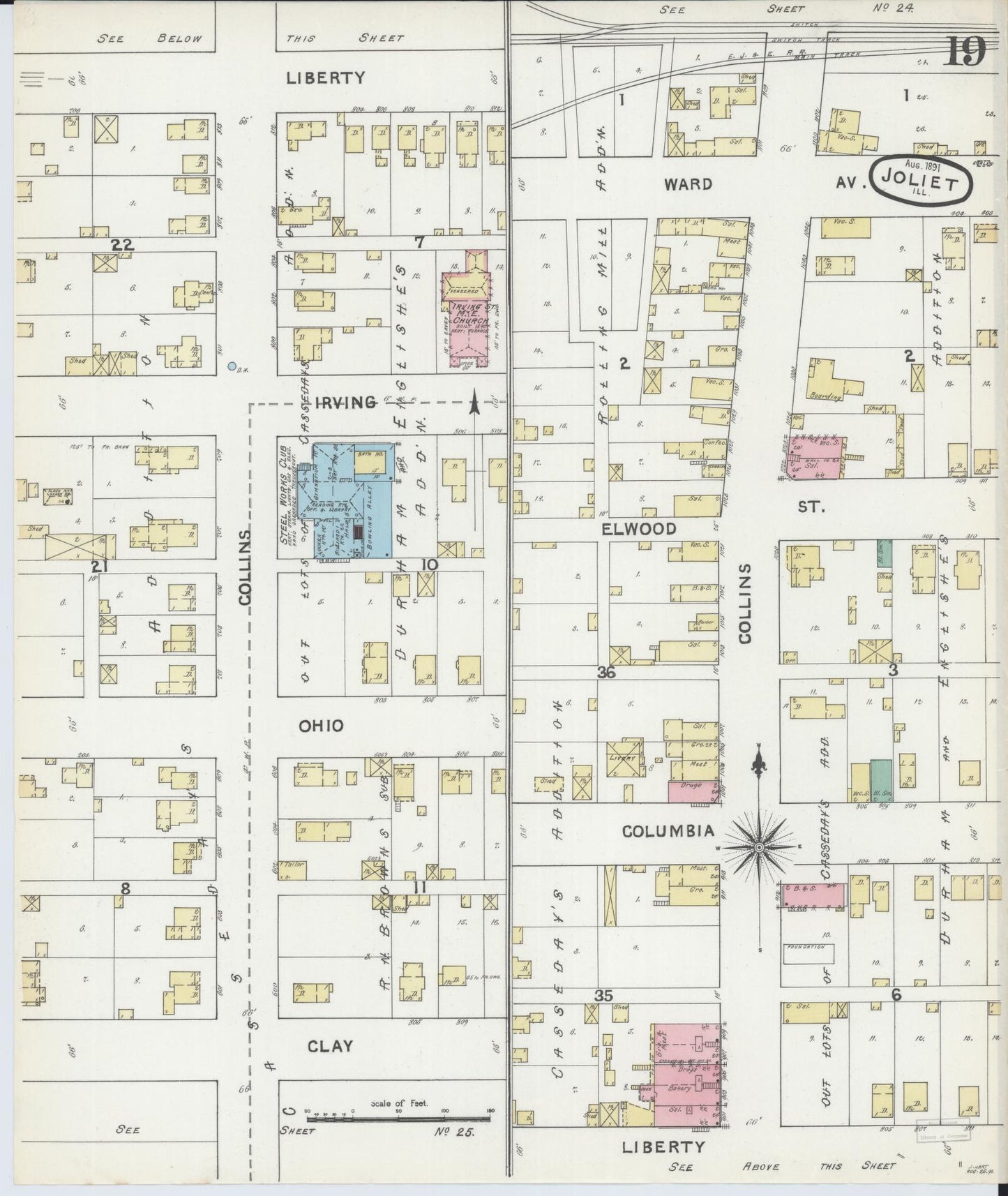 Sanborn Fire Insurance Map from Joliet, Will County, Illinois (1891), Sheet #0019 - Complete Map Set gallery image, historic Sanborn map, vintage wall art, Illinois Illinois