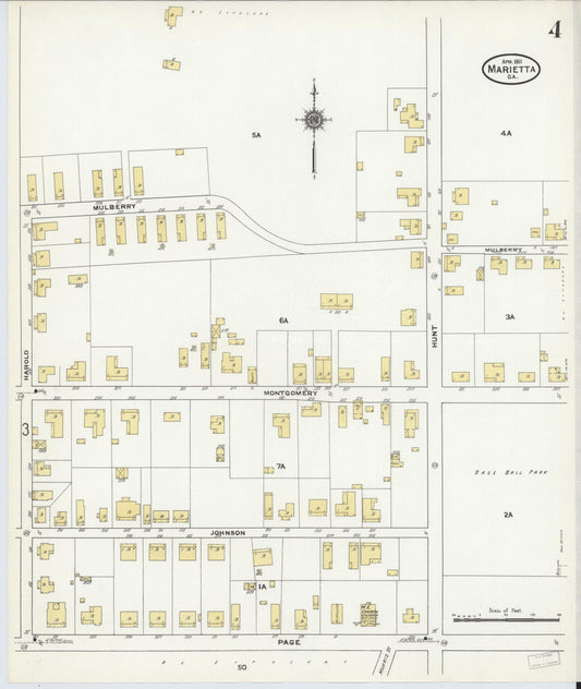 Sanborn Fire Insurance Map from Marietta, Cobb County, Georgia (1911), Sheet #0004 - Historic Sanborn Fire Insurance Map Print, vintage old map wall art, antique decor, genealogy gift, Georgia Georgia map