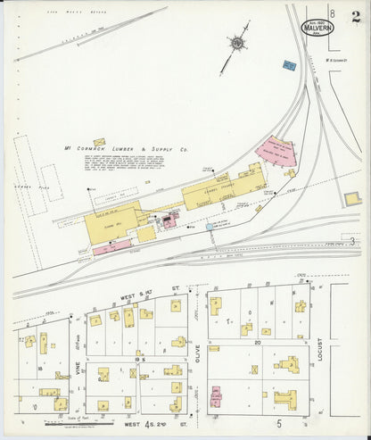 Sanborn Fire Insurance Map from Malvern, Hot Springs County, Arkansas (1920), Sheet #0002 - Complete Map Set gallery image, historic Sanborn map, vintage wall art, Arkansas Arkansas