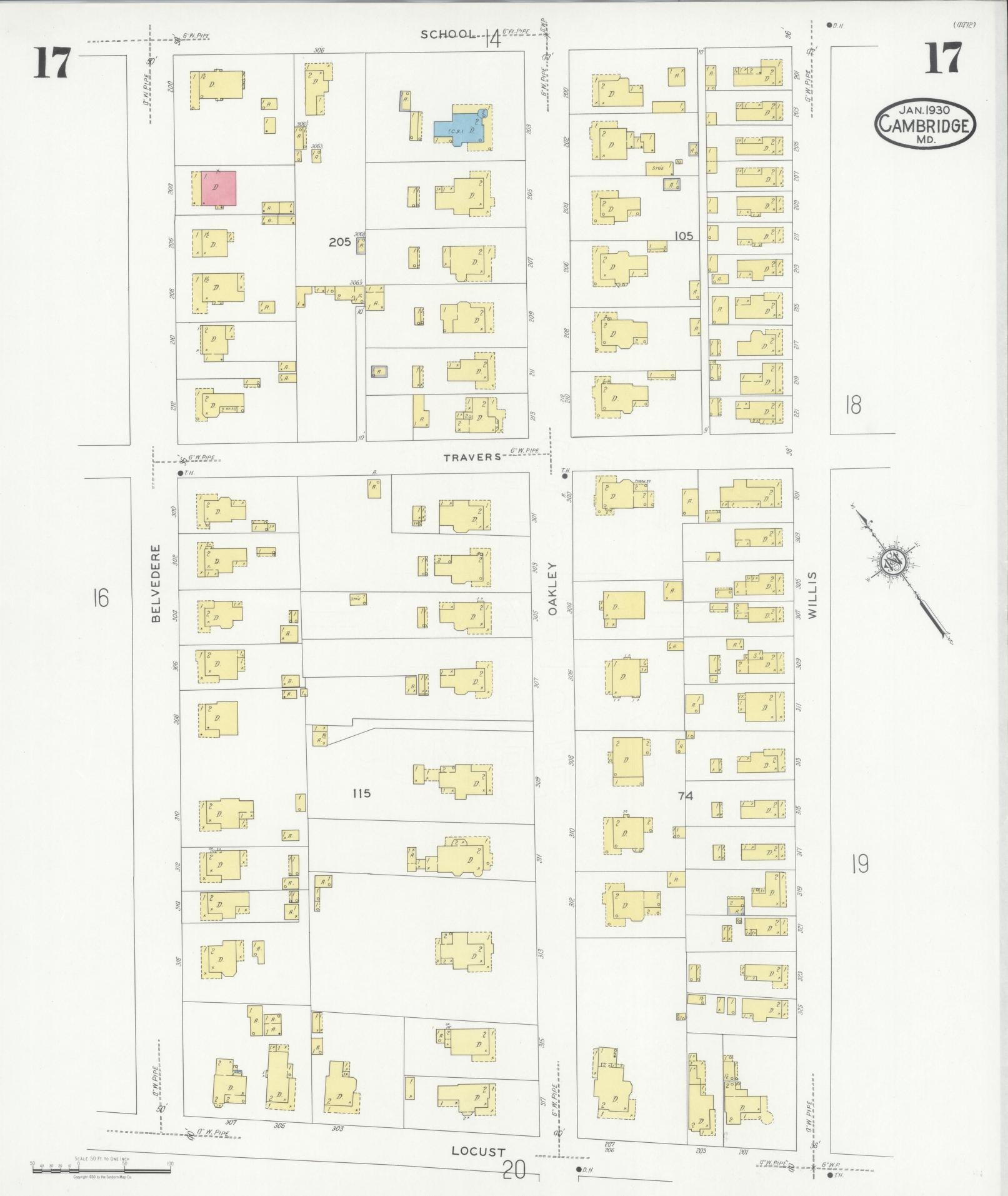 Dorchester, Maryland - 1930 - Sanborn Fire Insurance Map, Sheet #0017 - Historic Sanborn Fire Insurance Map Print, Dorchester Maryland 1930 0017 vintage old map wall art
