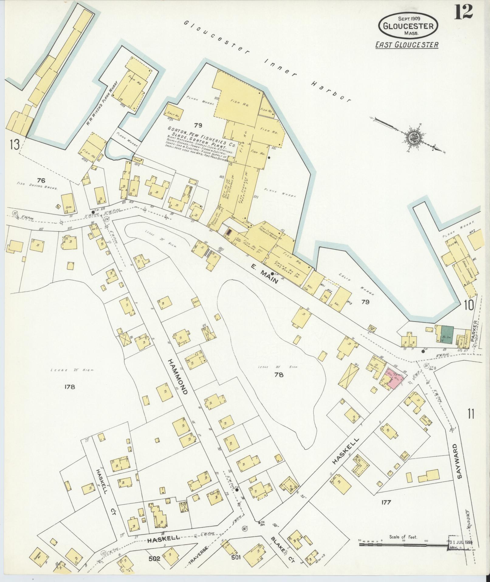Sanborn Fire Insurance Map from Gloucester, Essex County, Massachusetts (1909), Sheet #0012 - Historic Sanborn Fire Insurance Map Print, vintage old map wall art, antique decor, genealogy gift, Massachusetts Massachusetts map