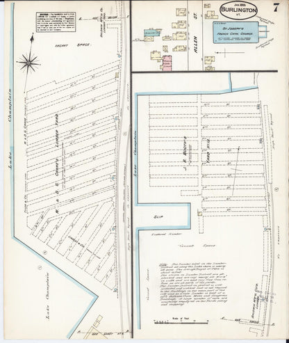 Sanborn Fire Insurance Map from Burlington, Chittenden County, Vermont (1885), Sheet #0007 - Complete Map Set gallery image, historic Sanborn map, vintage wall art, Vermont Vermont