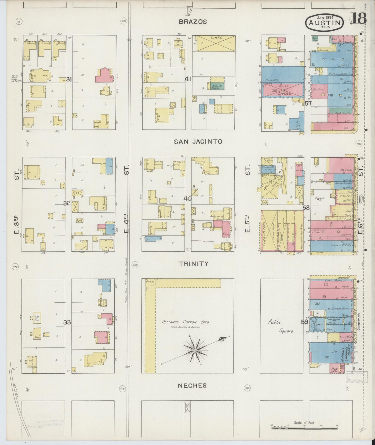 Sanborn Fire Insurance Map from Austin, Travis County, Texas (1894), Sheet #0018 - Complete Map Set gallery image, historic Sanborn map, vintage wall art, Texas Texas