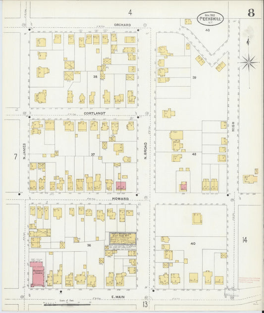 Sanborn Fire Insurance Map from Peekskill, Westchester County, New York (1905), Sheet #0008 - Historic Sanborn Fire Insurance Map Print, vintage old map wall art, antique decor, genealogy gift, New York New York map