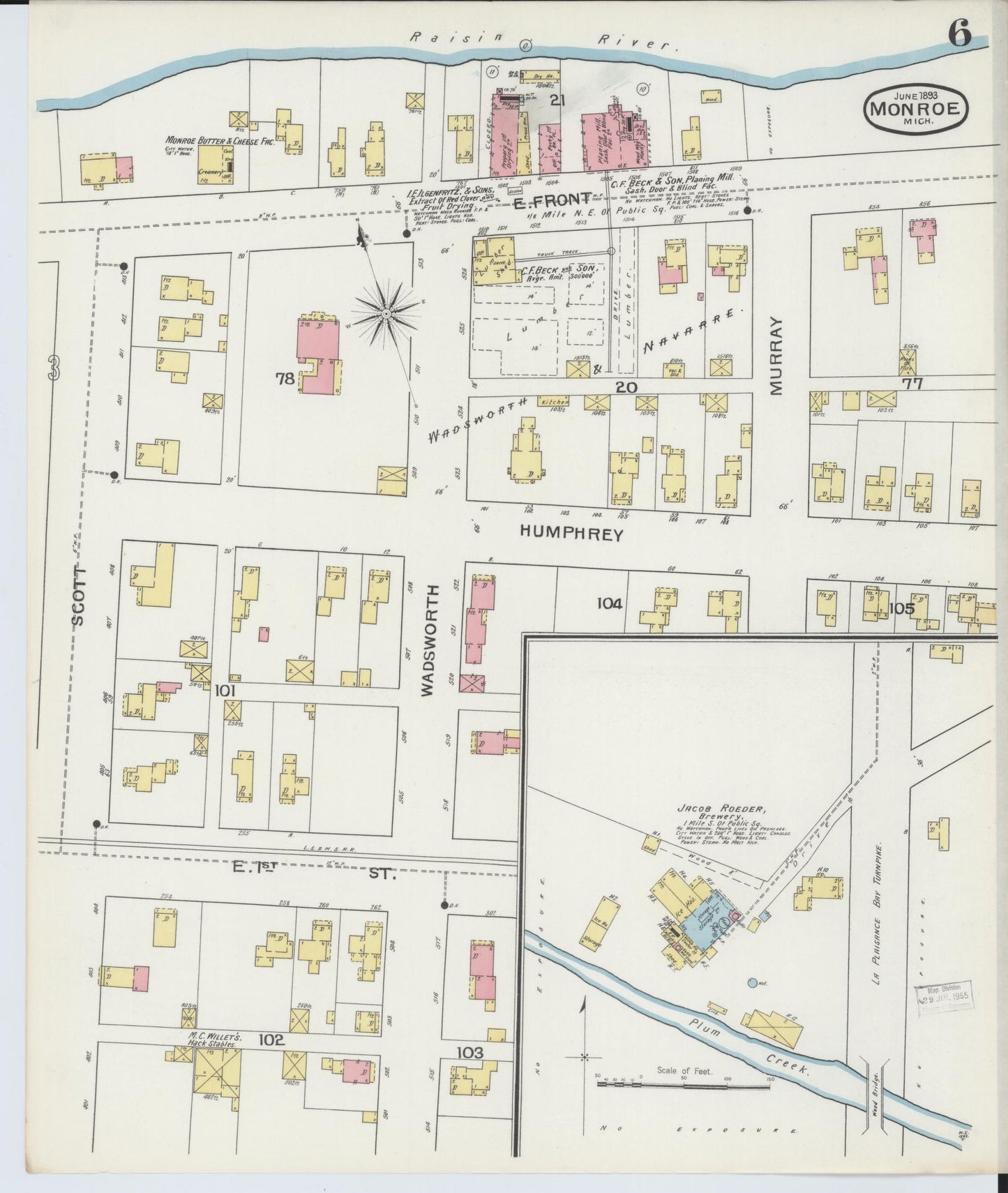 Sanborn Fire Insurance Map from Monroe, Monroe County, Michigan (1893), Sheet #0006 - Complete Map Set gallery image, historic Sanborn map, vintage wall art, Michigan Michigan