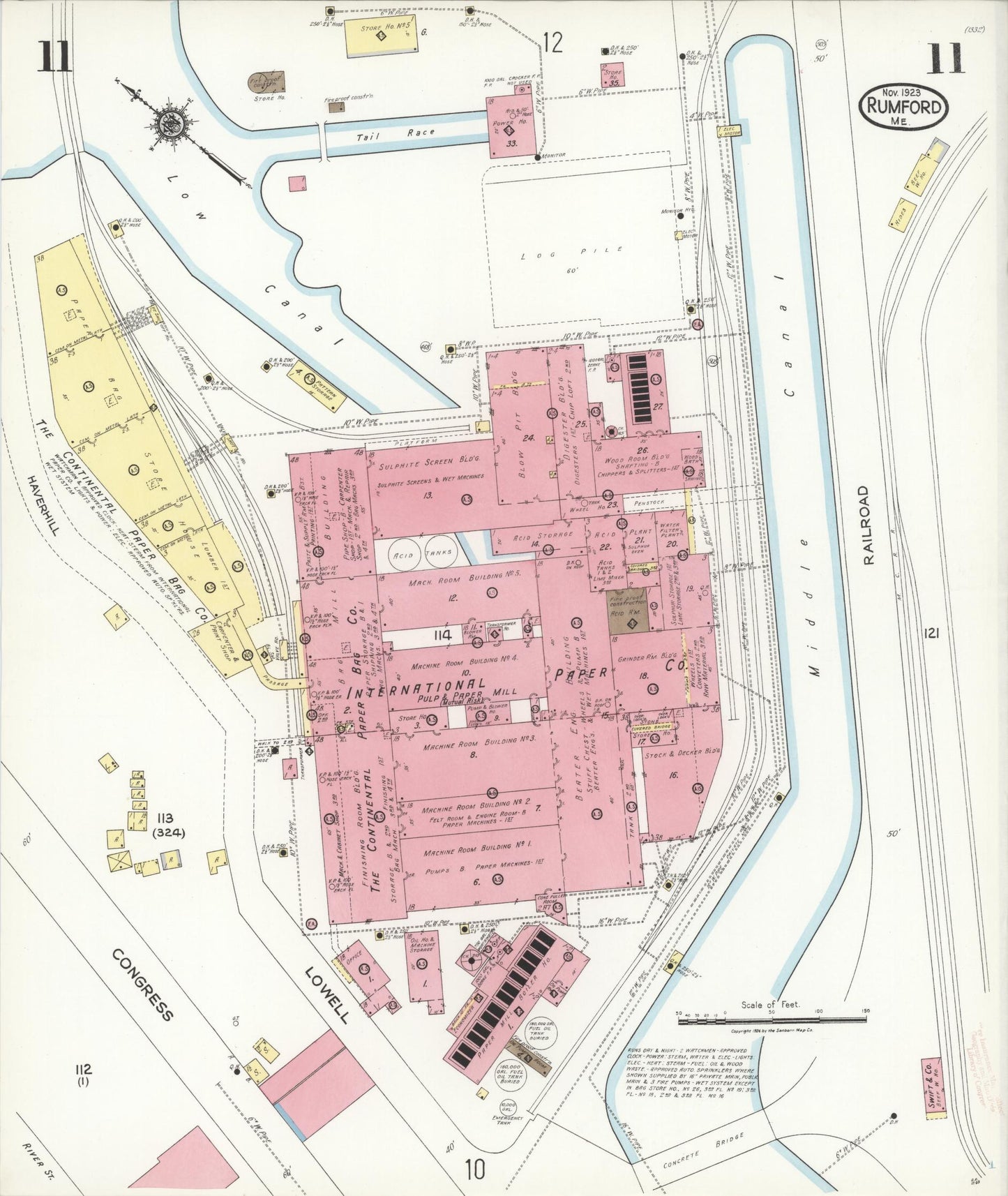 Sanborn Fire Insurance Map from Rumford, Oxford County, Maine (1923), Sheet #0011 - Complete Map Set gallery image, historic Sanborn map, vintage wall art, Maine Maine