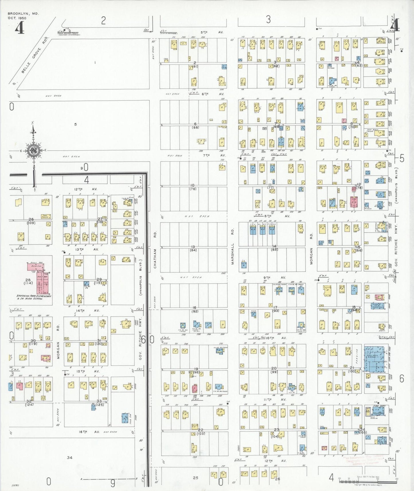Anne Arundel, Maryland - 1950 - Sanborn Fire Insurance Map, Sheet #0004 - Historic Sanborn Fire Insurance Map Print, Anne Arundel Maryland 1950 0004 vintage old map wall art