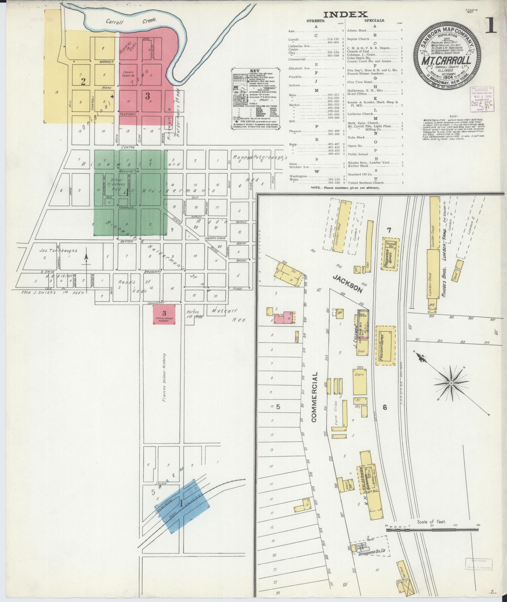 Sanborn Fire Insurance Map from Mount Carroll, Carroll County, Illinois (1904), Sheet #0001 - Historic Sanborn Fire Insurance Map Print, vintage old map wall art, antique decor, genealogy gift, Illinois Illinois map