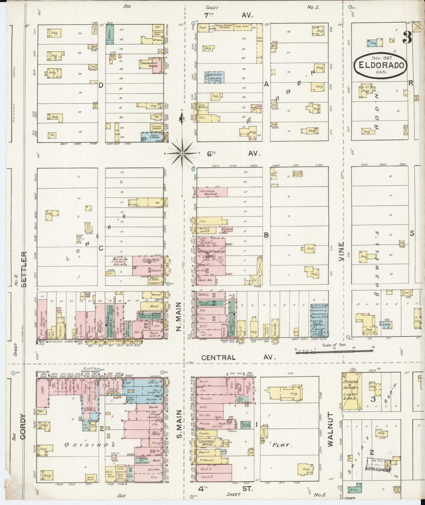 Sanborn Fire Insurance Map from El Dorado, Butler County, Kansas (1887), Sheet #0003 - Complete Map Set gallery image, historic Sanborn map, vintage wall art, Kansas Kansas